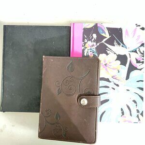 Set Of 3 Notebooks Floral Hardcover Plain Black Floral Brown Leather-Look Unused